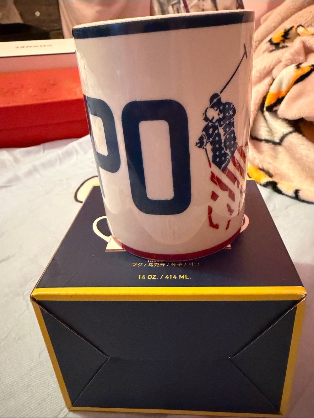 Polo by Ralph Lauren White Ceramic Mug with Navy and Red Accent